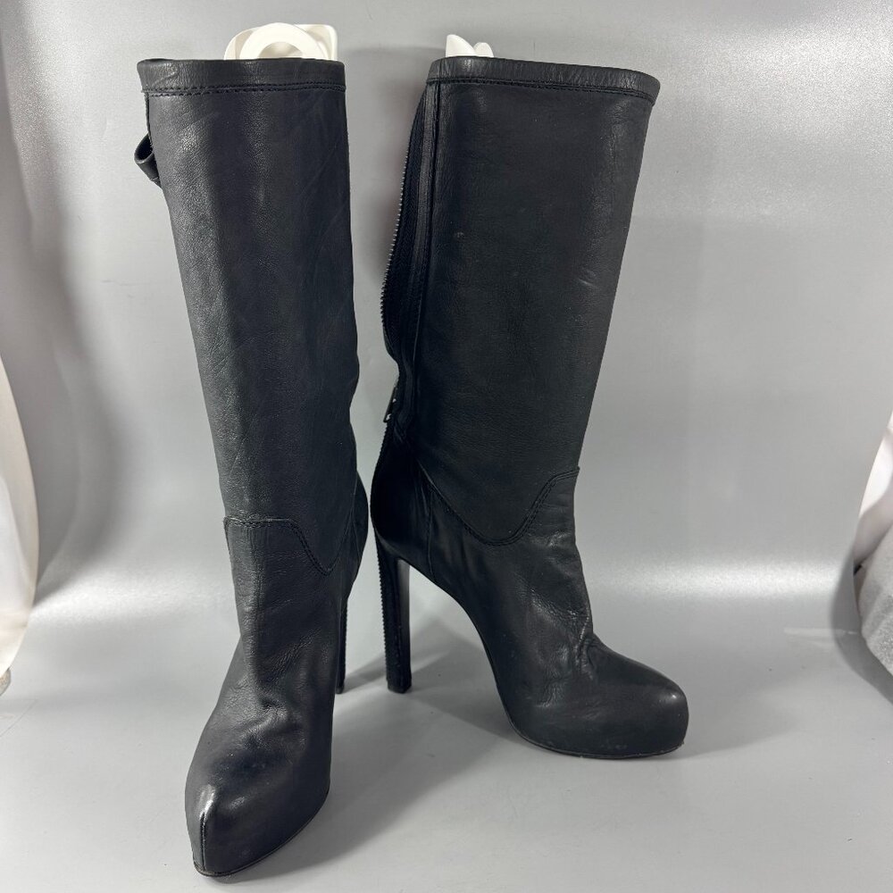 Haider Ackermann Black Leather High-Heel Combat Moto Boots